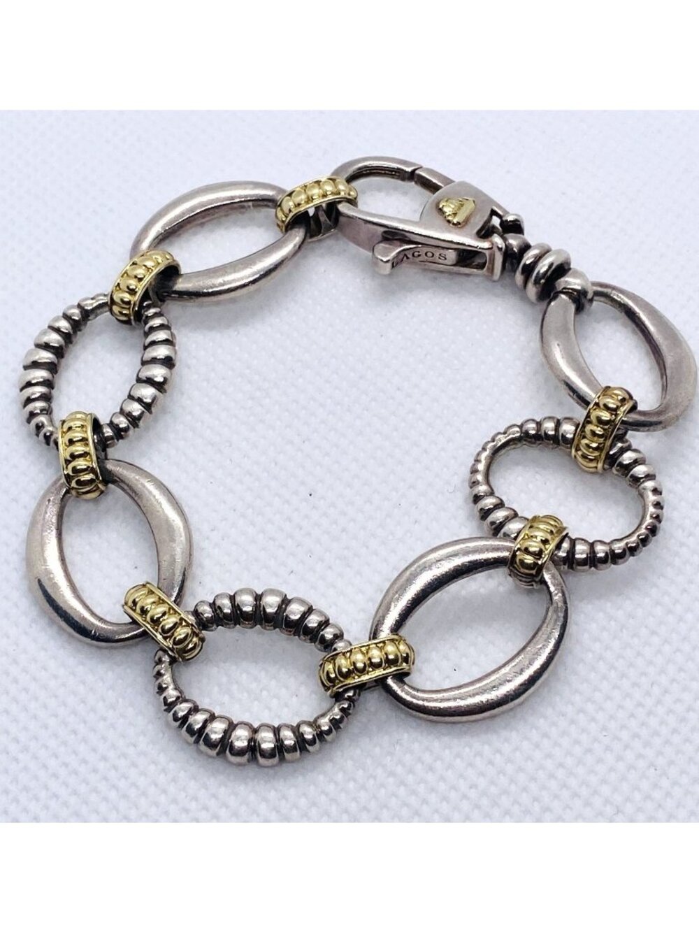 Lagos Oval Signature Sterling Silver 925 18K Bracelet 7"